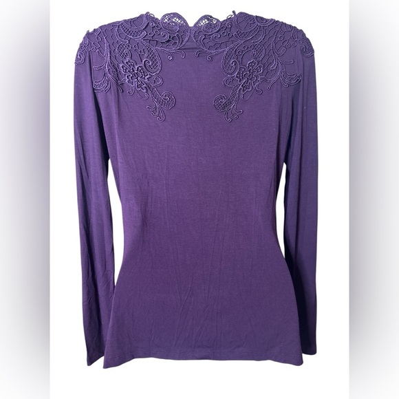 VTG TOGETHER Lace Trim Top Long Sleeve Women’s S Purple V Neck Romantic - Picture 4 of 12